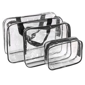 3PCS Clear Portable Cosmetic Bag Makeup Toiletry Wash Bag Pouch Set Black